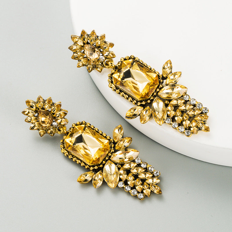 Wholesale Colored Diamond Flower Series Alloy Diamond Earrings