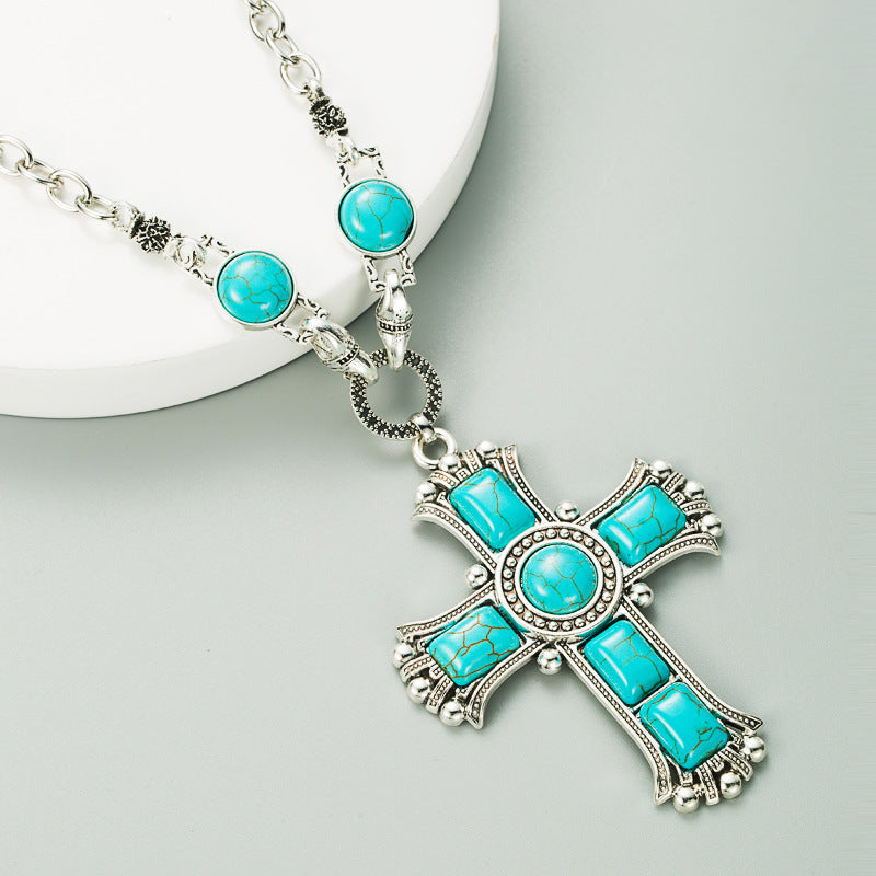 Wholesale Retro Cross Shape Pendant Necklace Alloy Zircon Women S Fashion Jewelry Gift
