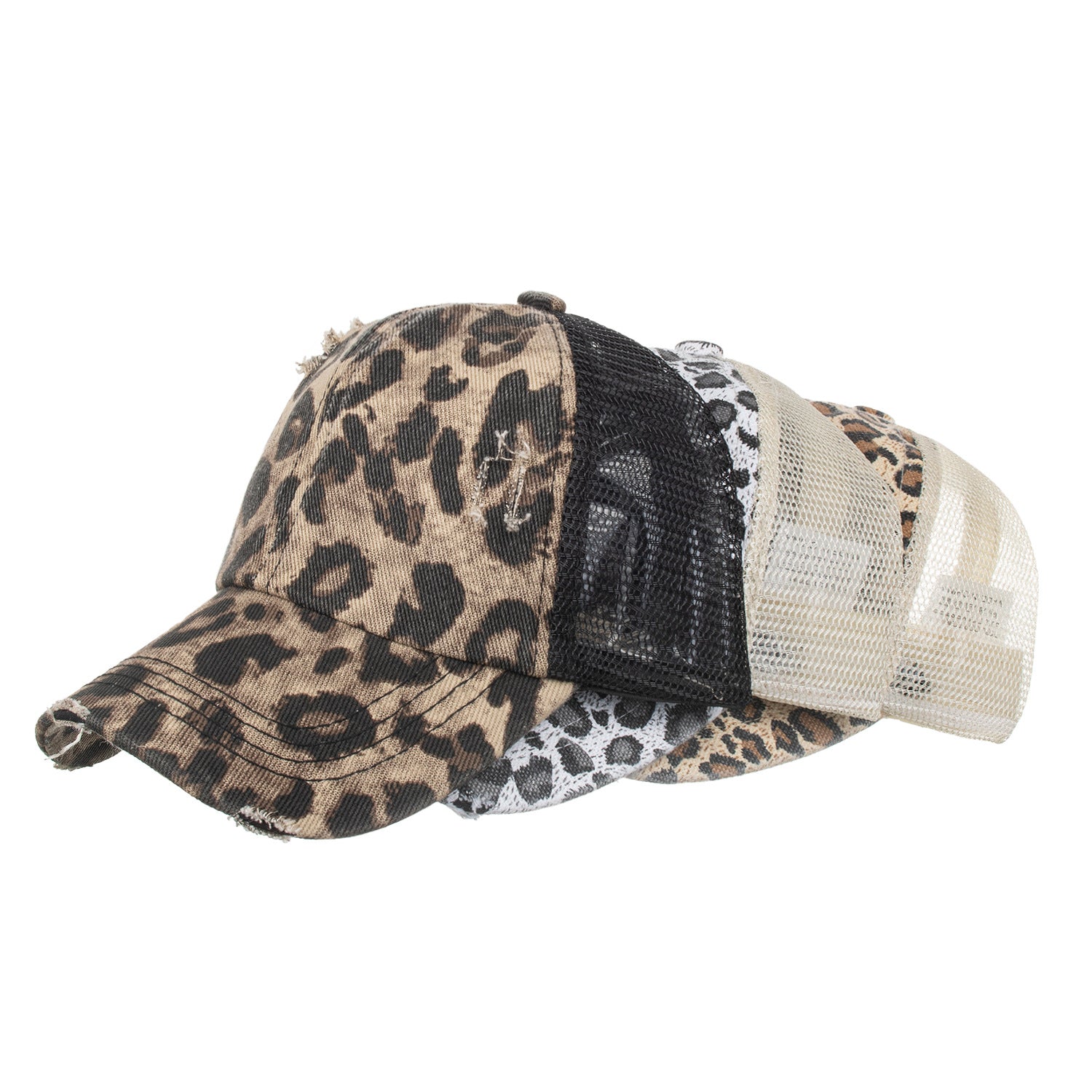Wholesale Leopard cross elastic ponytail baseball cap