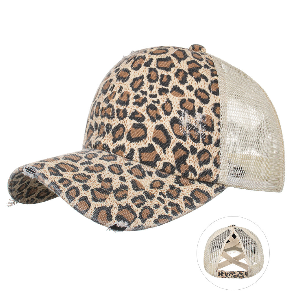 Wholesale Leopard cross elastic ponytail baseball cap
