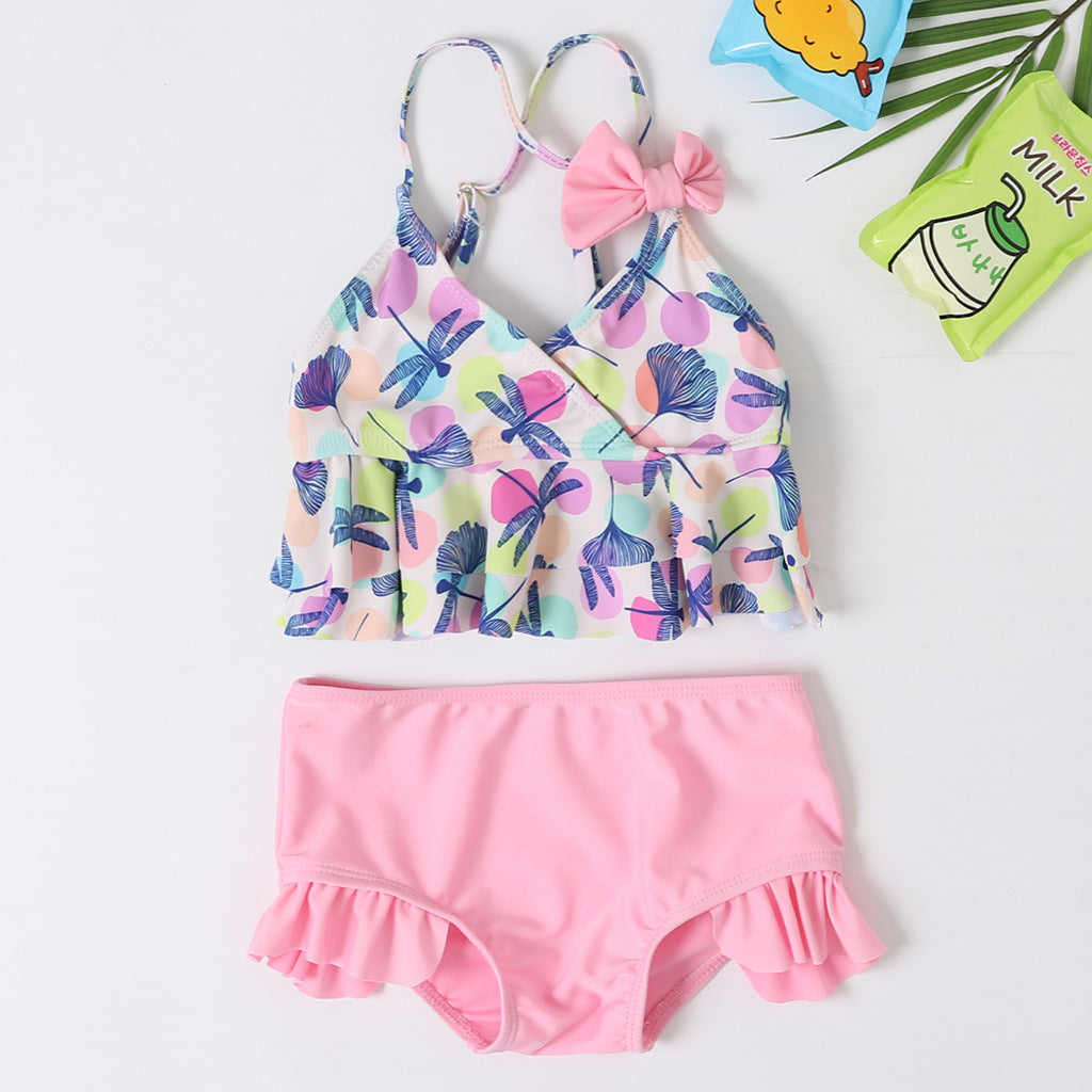 Wholesale Split Girls Dragonfly Dot Print Swimwear