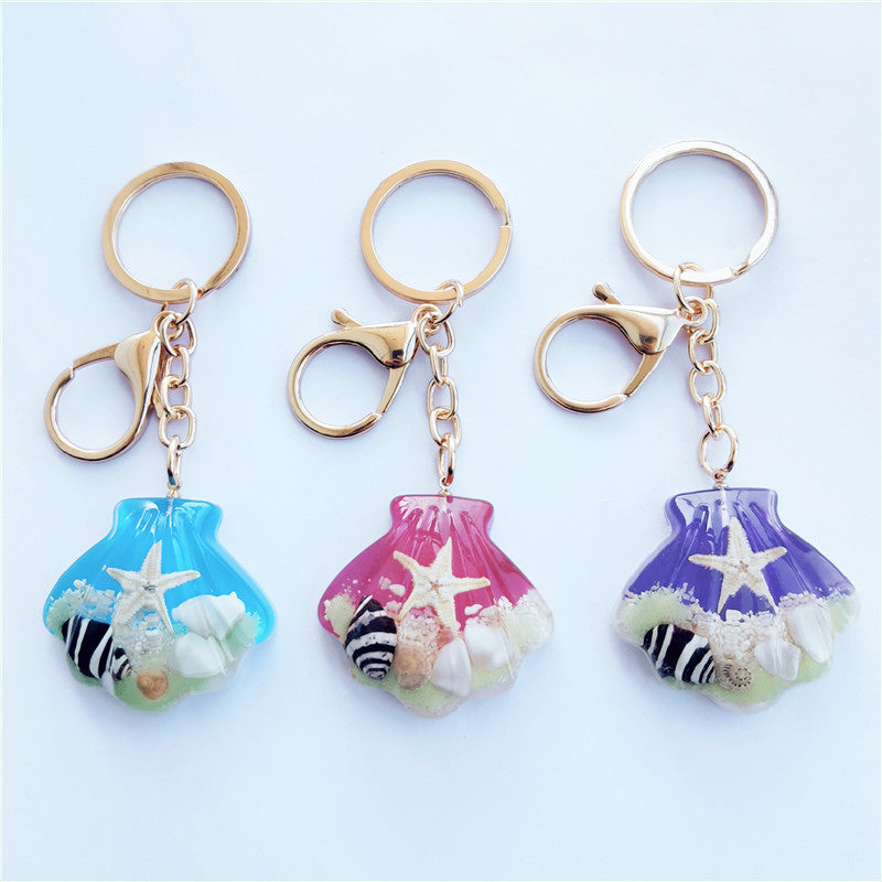 Wholesale 6pcs Luminous Shell Starfish Resin Keychain