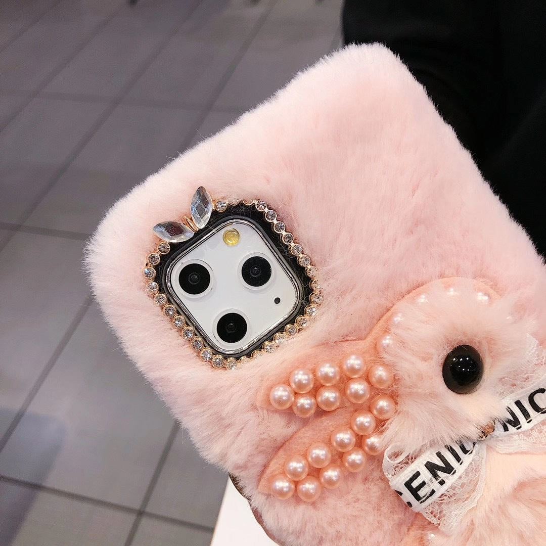 Wholesale Pearl Rabbit Mobile Phone Protective Fur Soft Cover