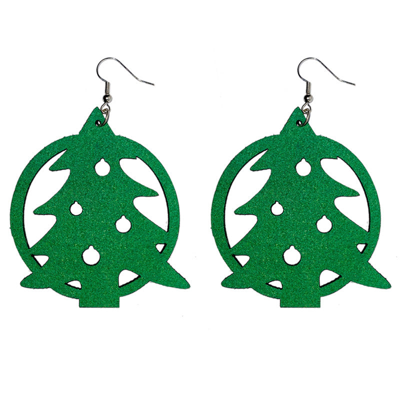 Wholesale 6 pairs/pack Christmas Tree Deer Leather Earrings