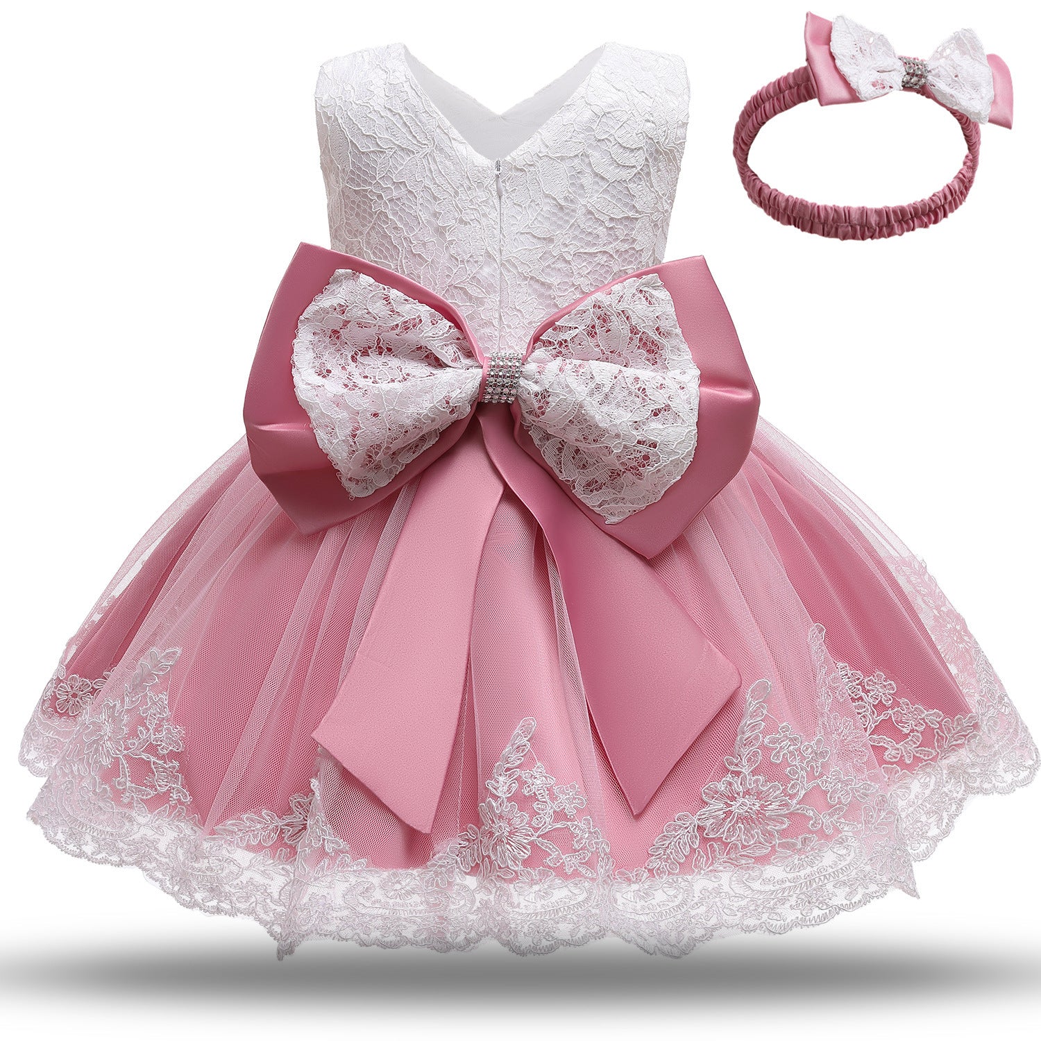 Wholesale of Children's One Year Old Bow Tie Lace Polyester Dresses