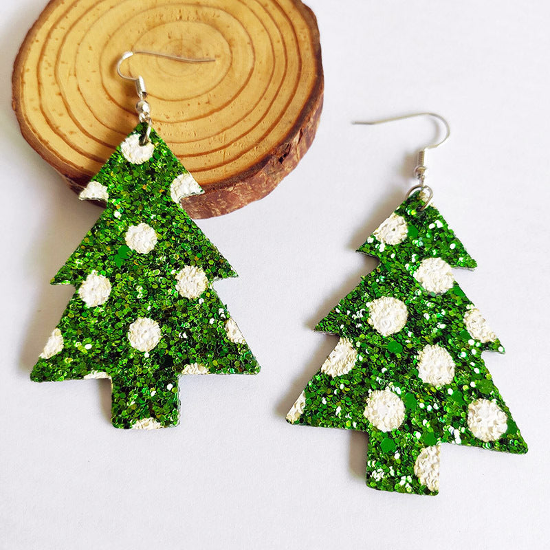 Wholesale Shiny Christmas Tree Christmas Skin Earrings 3 in A Pack
