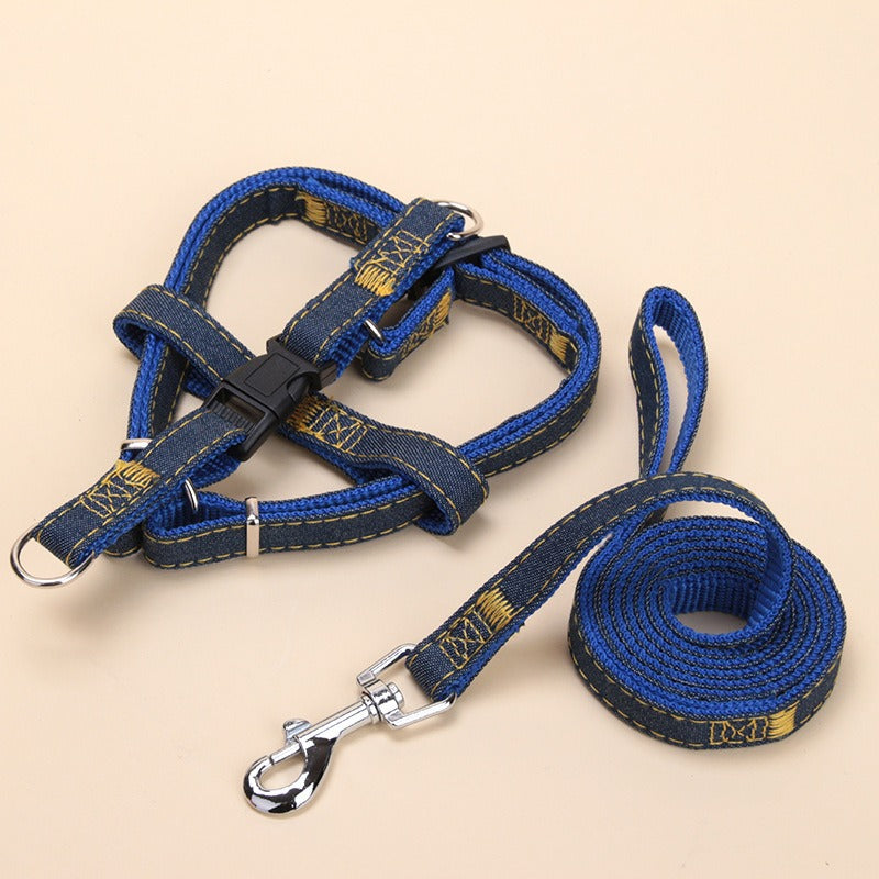 Wholesale Pet Denim Patch Harness Pet Leash