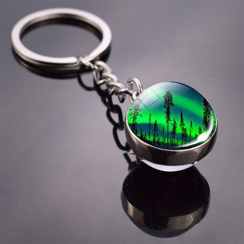 Wholesale Aurora Double Sided Glass Ball Metal Keychains