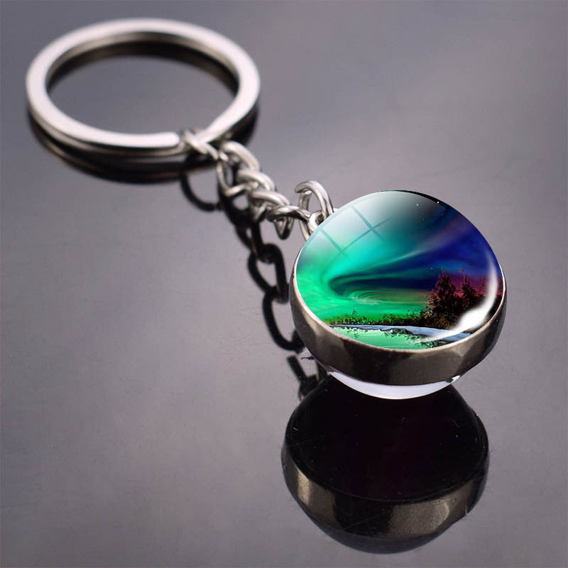 Wholesale Aurora Double Sided Glass Ball Metal Keychains