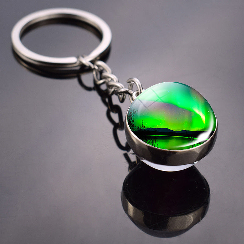 Wholesale Aurora Double Sided Glass Ball Metal Keychains
