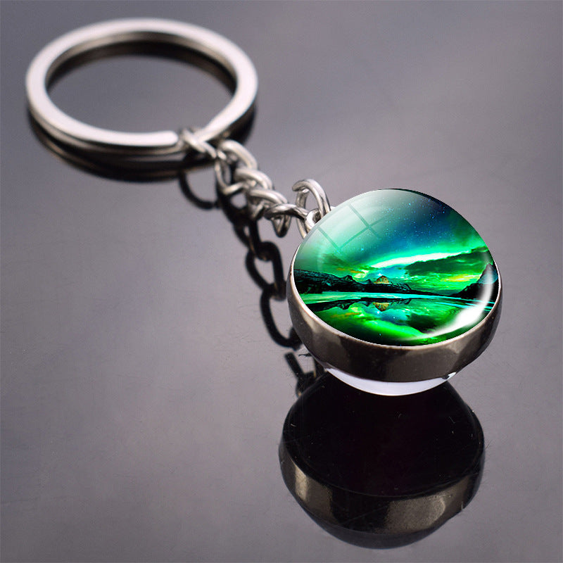 Wholesale Aurora Double Sided Glass Ball Metal Keychains