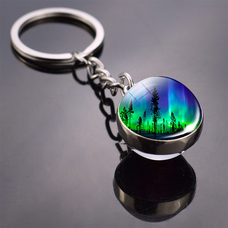 Wholesale Aurora Double Sided Glass Ball Metal Keychains