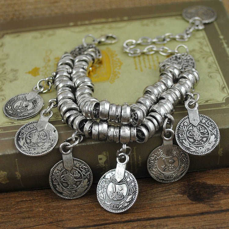 Wholesale Vintage Antique Silver Coin Tassel Bracelet