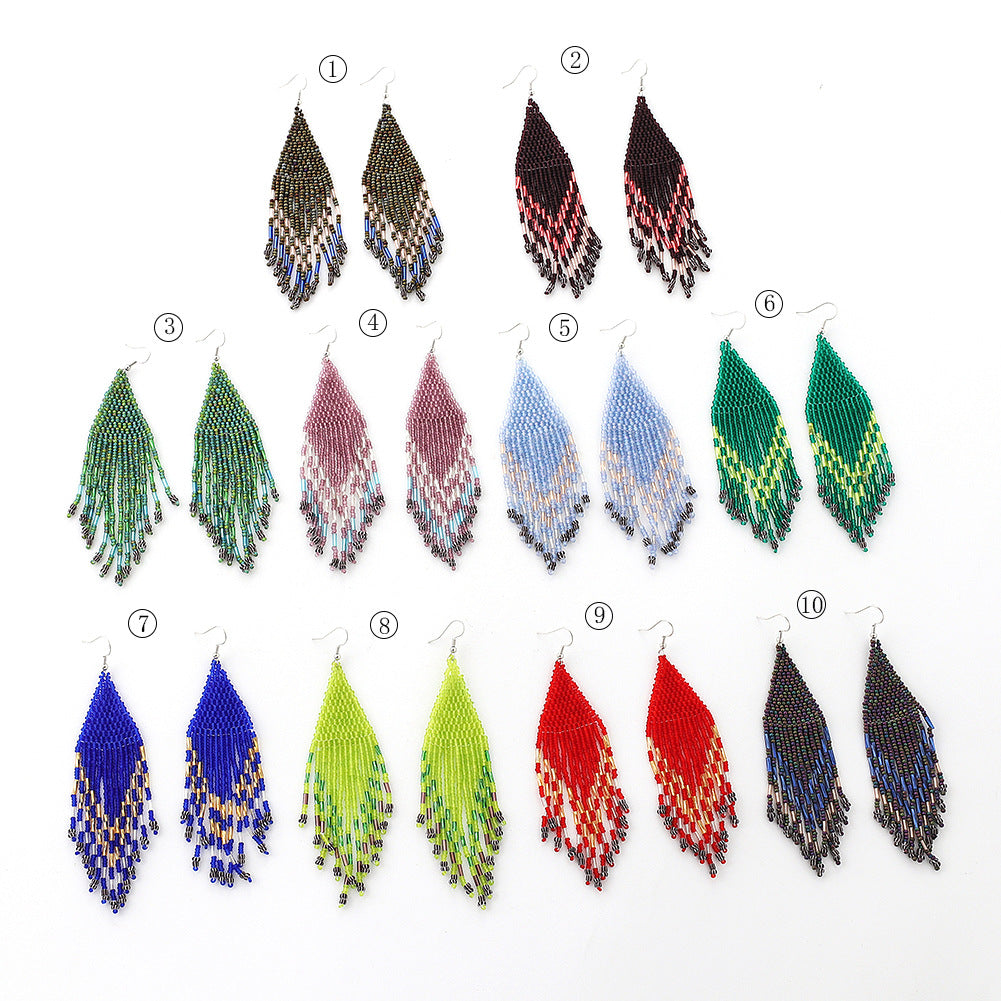 Wholesale Original design handmade rice beads tassel earrings personality Bohemian tassel earrings
