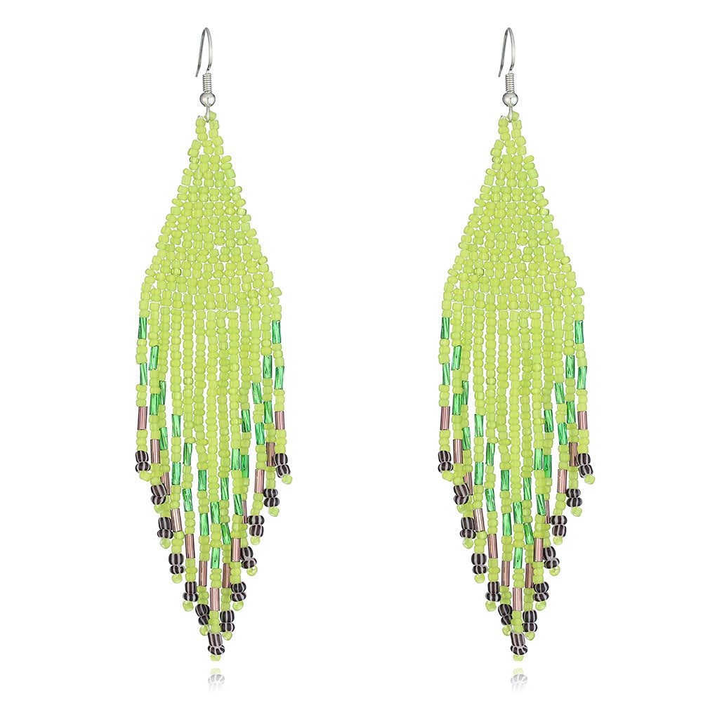 Wholesale Original design handmade rice beads tassel earrings personality Bohemian tassel earrings