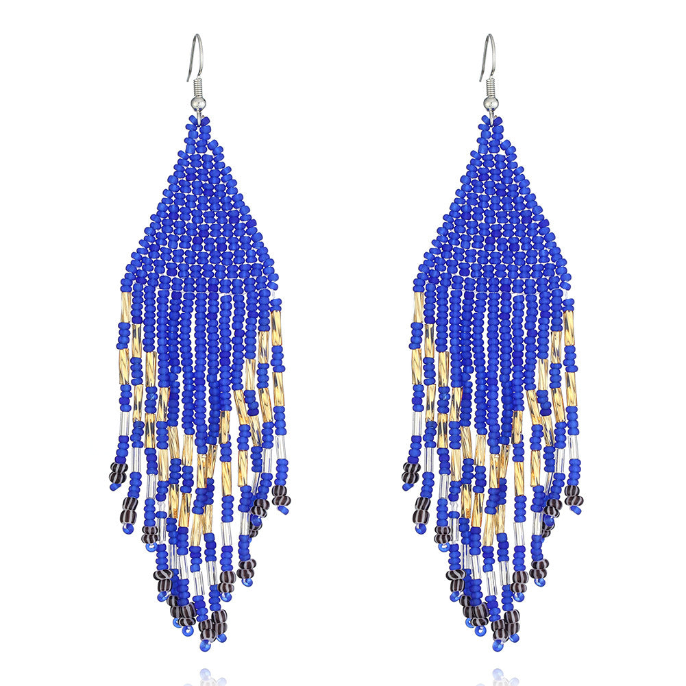 Wholesale Original design handmade rice beads tassel earrings personality Bohemian tassel earrings