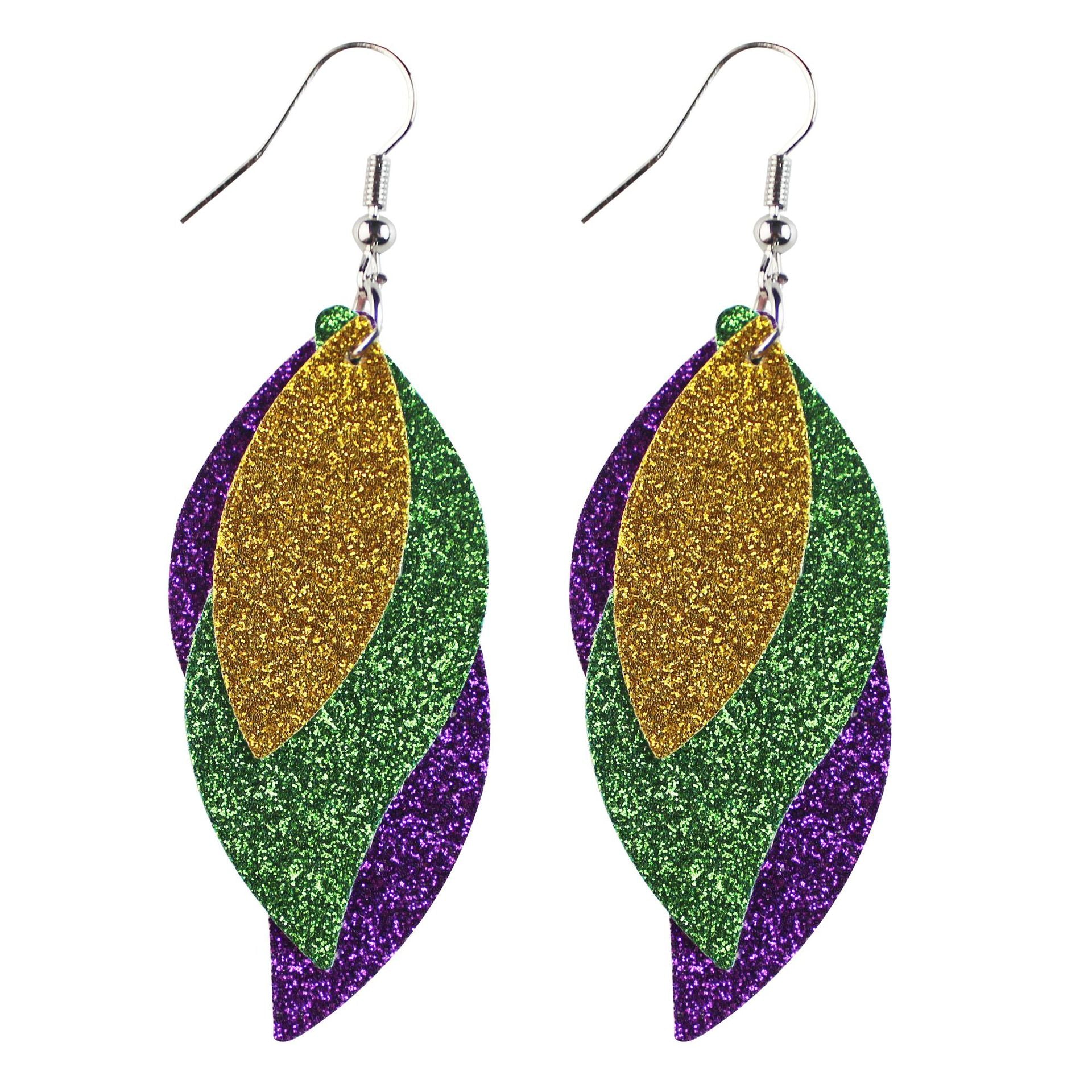 Wholesale Mardi Gras Cross Pattern Single Side Print Three Layer Leather Earrings