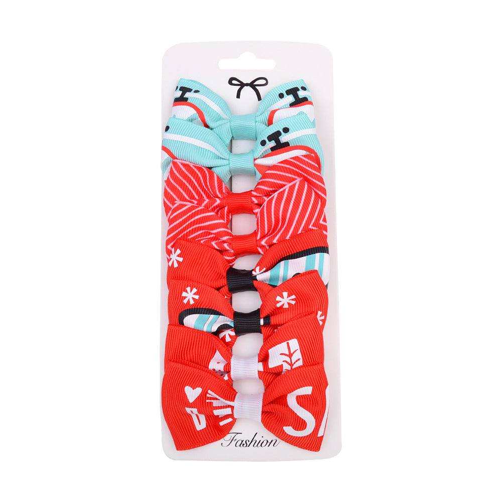 Wholesale Rainbow Gradient Christmas Bow Hairpins Holiday Party polyester rib tape Hair Accessories