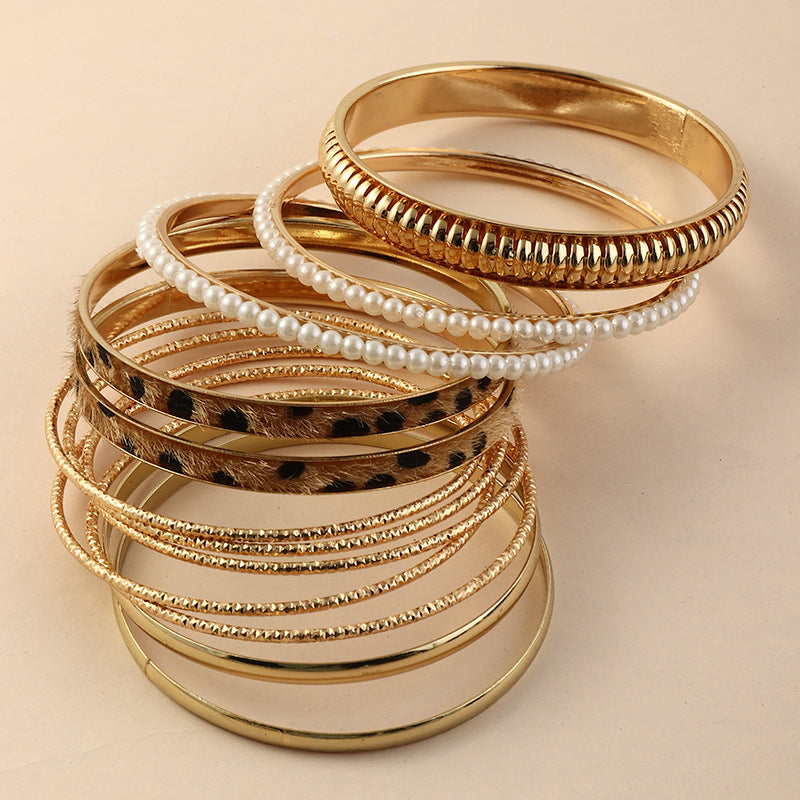 Wholesale Metal Bracelet Multi-layered Leopard Print Pearl Bracelet