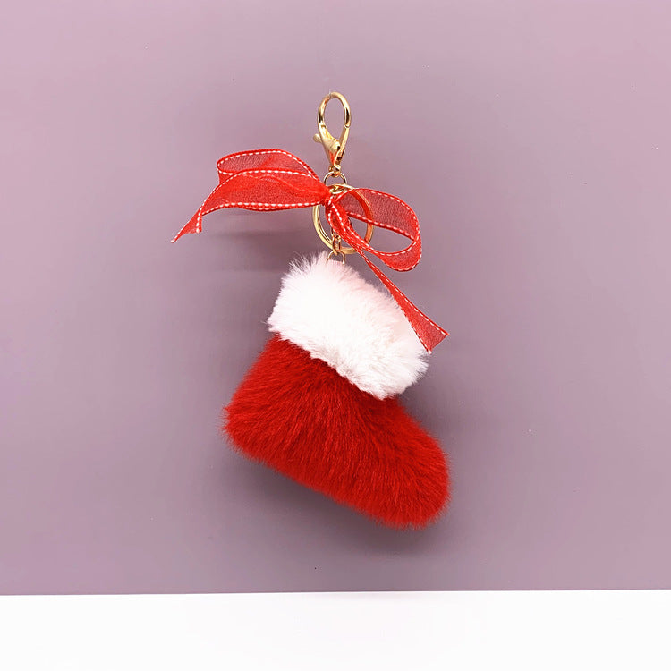 Wholesale Christmas boots keychain cute bow bag pendant cartoon plush car keychain