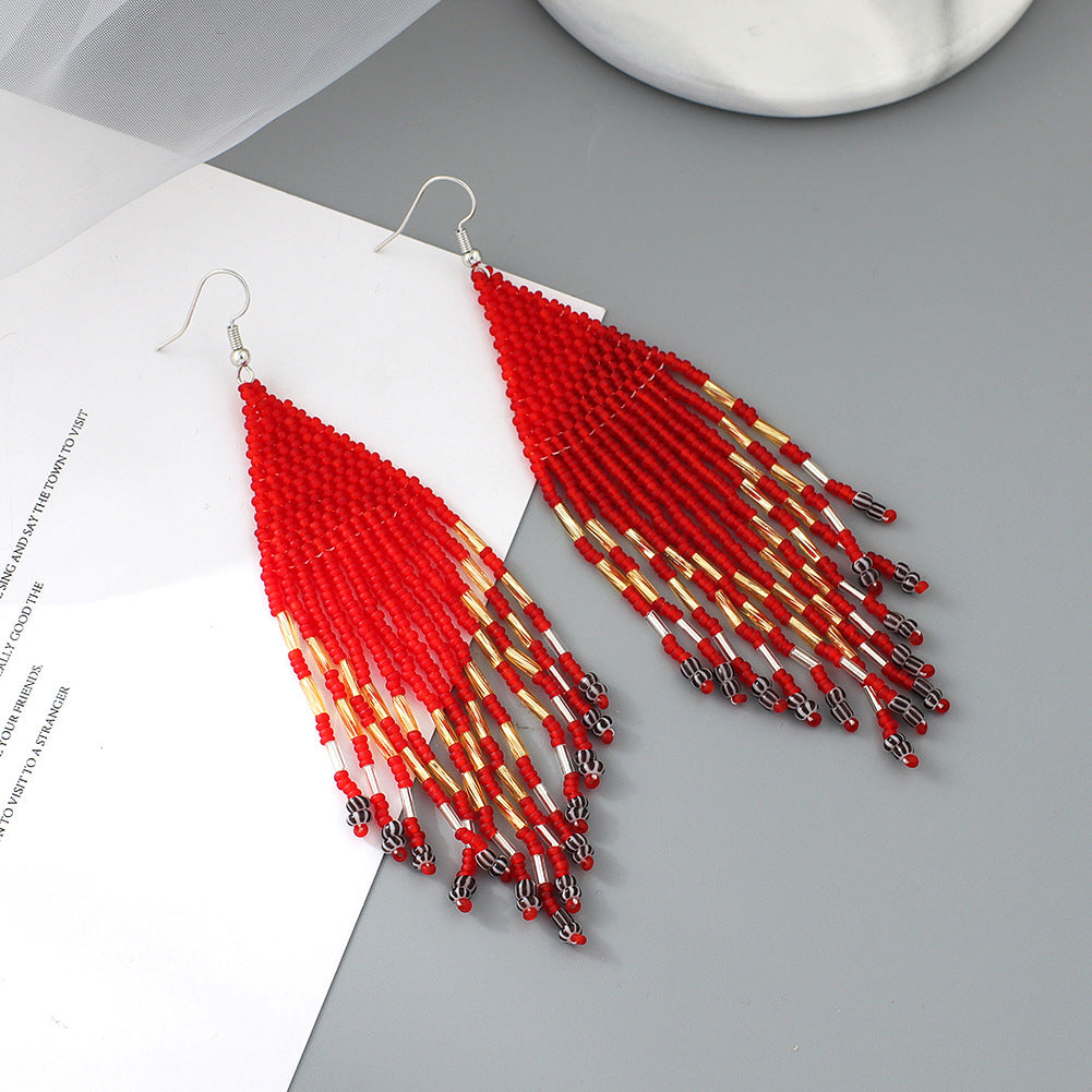 Wholesale Original design handmade rice beads tassel earrings personality Bohemian tassel earrings