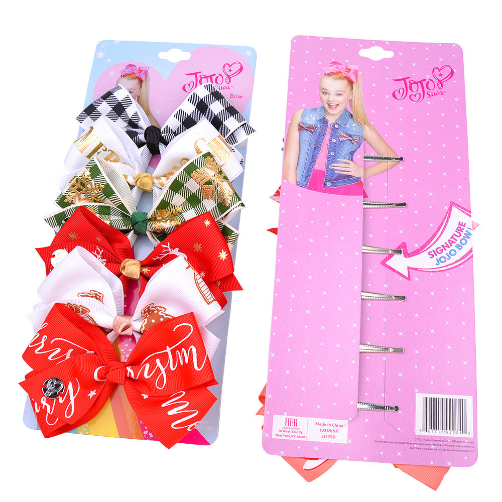 Wholesale Rainbow Gradient Christmas Bow Hairpins Holiday Party polyester rib tape Hair Accessories