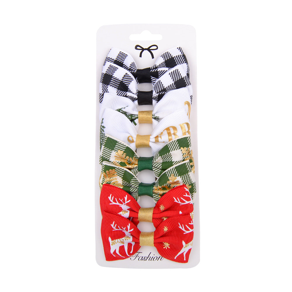 Wholesale Rainbow Gradient Christmas Bow Hairpins Holiday Party polyester rib tape Hair Accessories