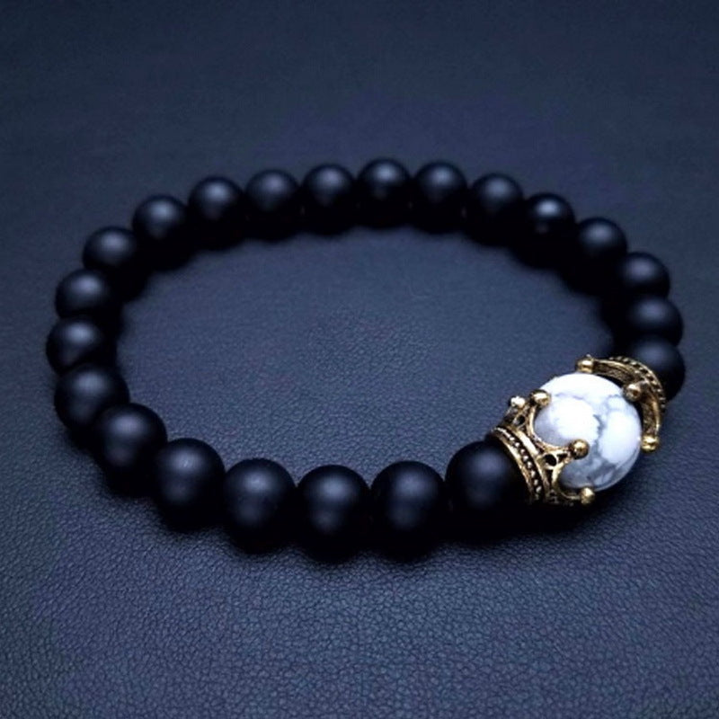 Wholesale Tiger Eye Frosted Crown Beaded Elastic Men's Bracelet
