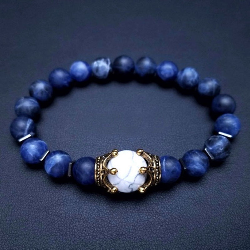 Wholesale Tiger Eye Frosted Crown Beaded Elastic Men's Bracelet