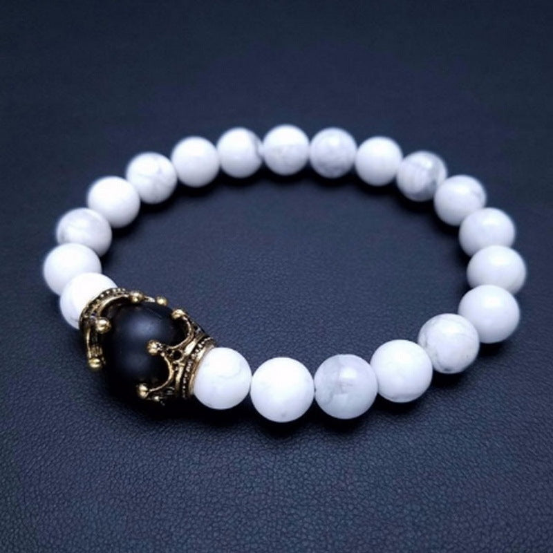 Wholesale Tiger Eye Frosted Crown Beaded Elastic Men's Bracelet