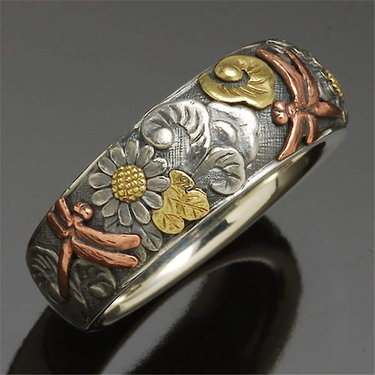 Wholesale Vintage Engraved Flowers Dragonfly Sunflower Ring