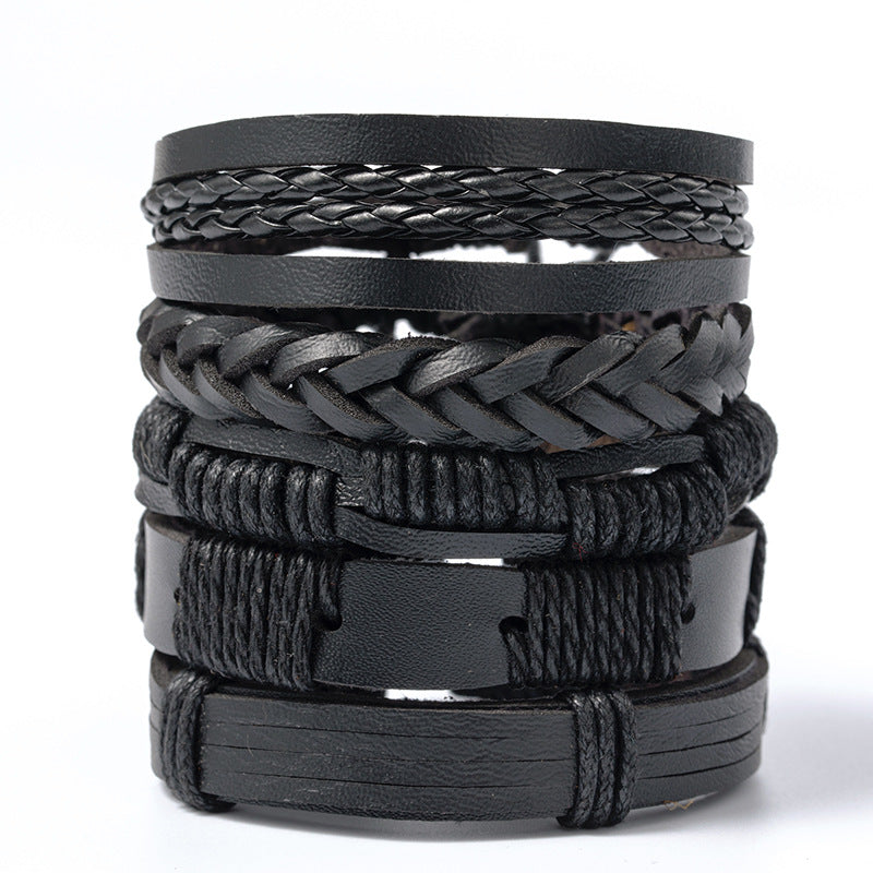 Wholesale 3PCS Leather Handwoven Men's Bracelets
