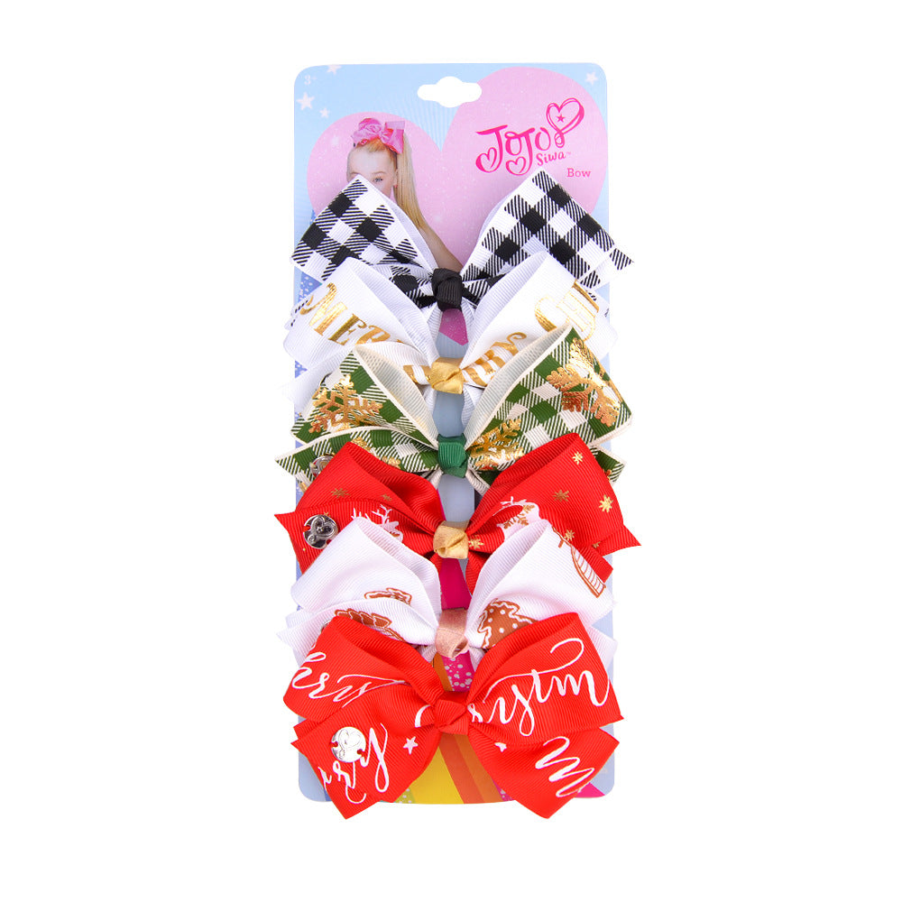 Wholesale Rainbow Gradient Christmas Bow Hairpins Holiday Party polyester rib tape Hair Accessories