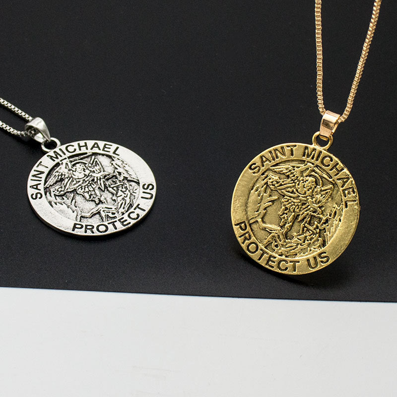 Wholesale Round Angel Medal Religious Necklace