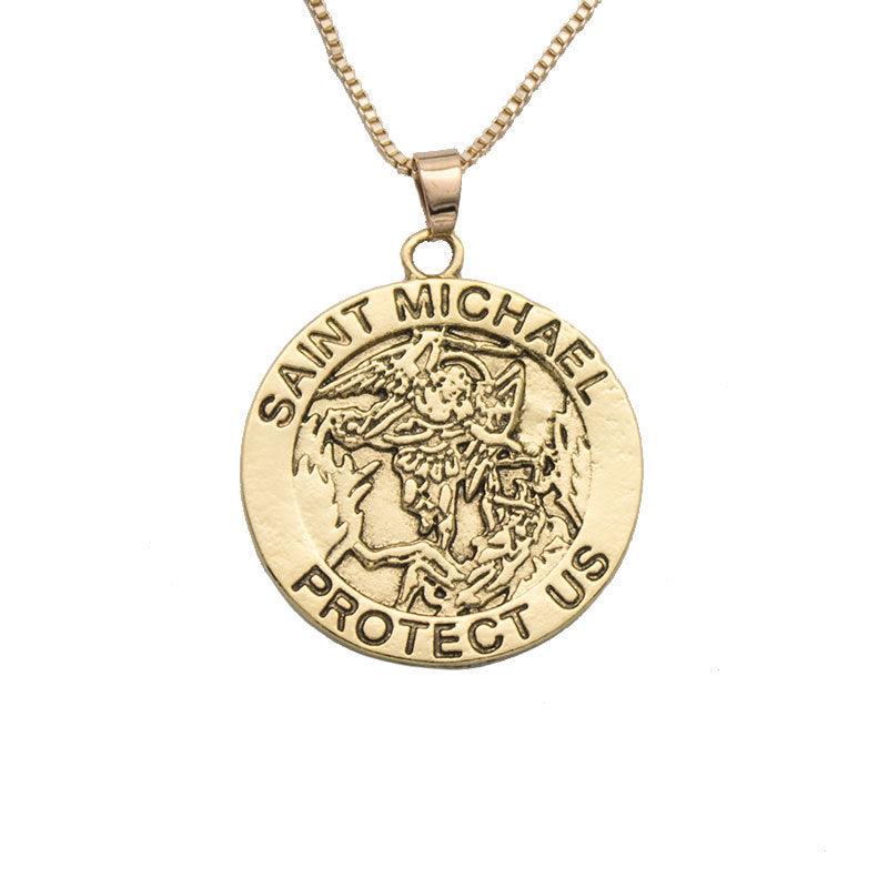 Wholesale Round Angel Medal Religious Necklace