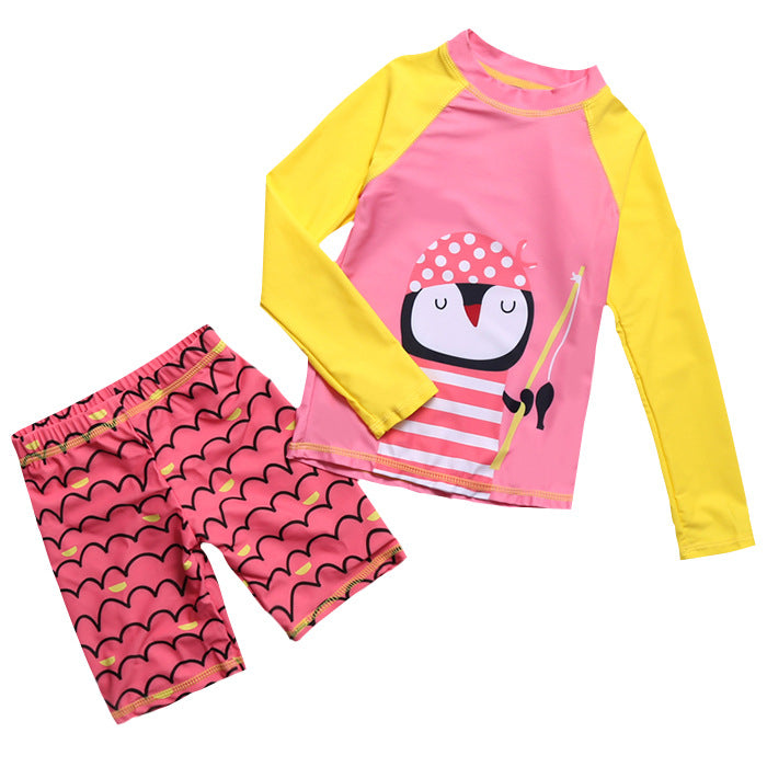 Wholesale Cartoon Long Sleeve Sunscreen Split Boxer Swimwear