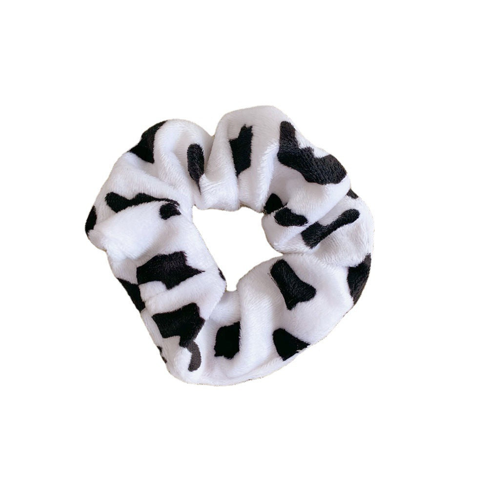 Wholesale Black and White Spotted Plush Hair Scrunchies