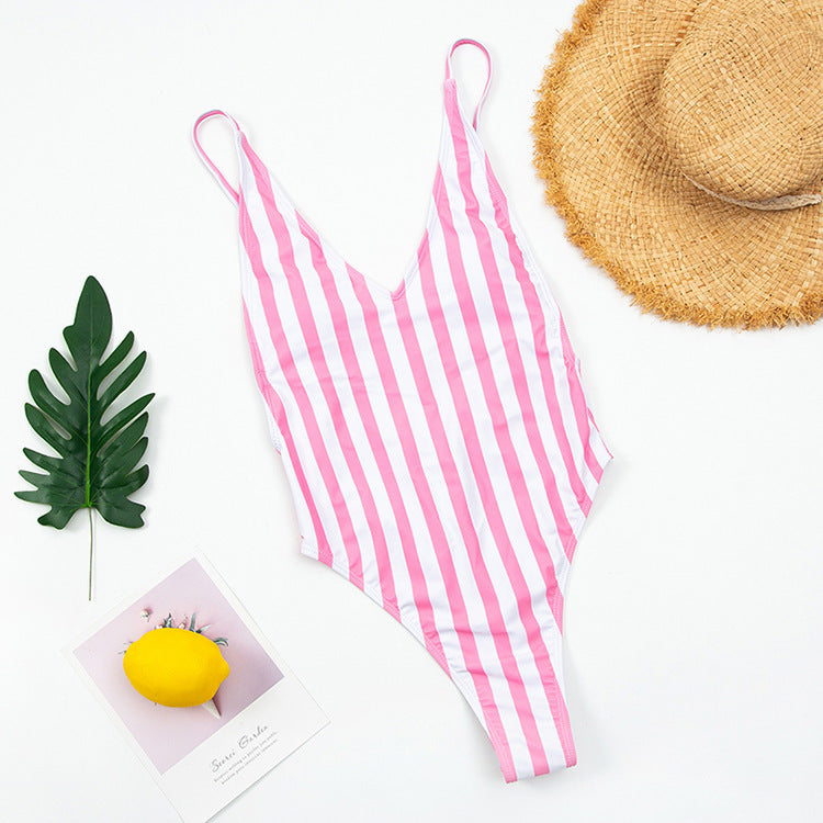 Wholesale Striped Backless Sexy Multicolor One-piece Polyester Fiber Swimwear