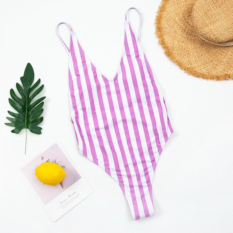 Wholesale Striped Backless Sexy Multicolor One-piece Polyester Fiber Swimwear