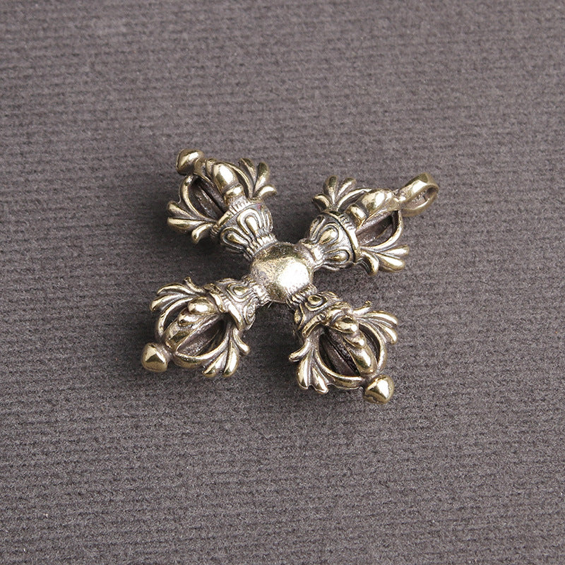 Wholesale Brass Distressed Cross Vajra Pestle Keychains