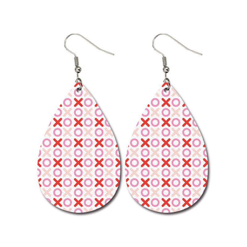 Wholesale 3 Pairs/pack Valentine's Day Heart Shape LOVE Water Drop Leather Earrings