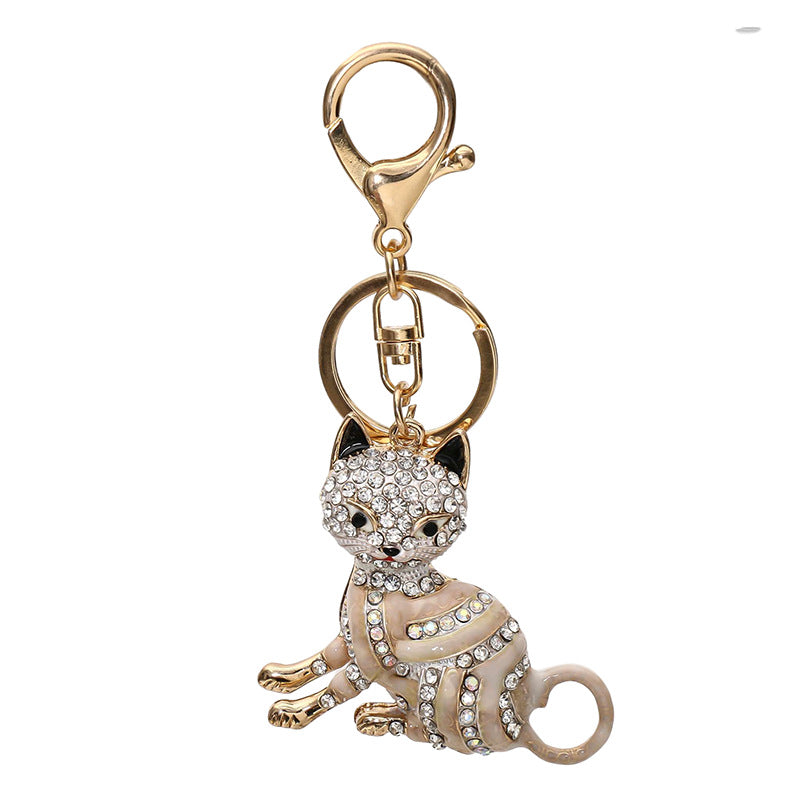 Wholesale Colorful diamond-studded cartoon cat metal keychain