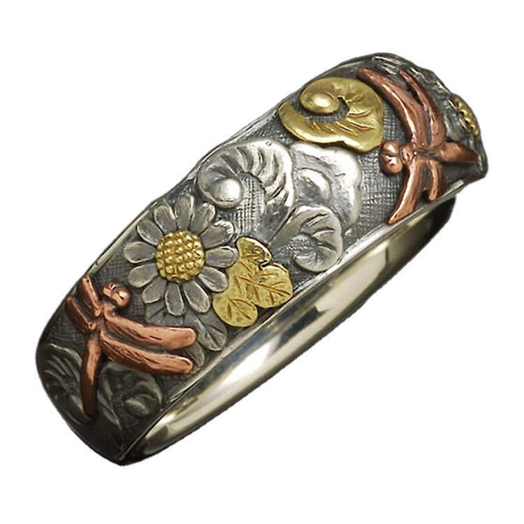 Wholesale Vintage Engraved Flowers Dragonfly Sunflower Ring