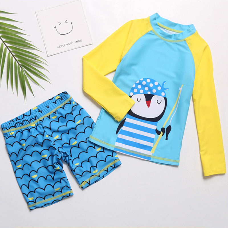 Wholesale Cartoon Long Sleeve Sunscreen Split Boxer Swimwear