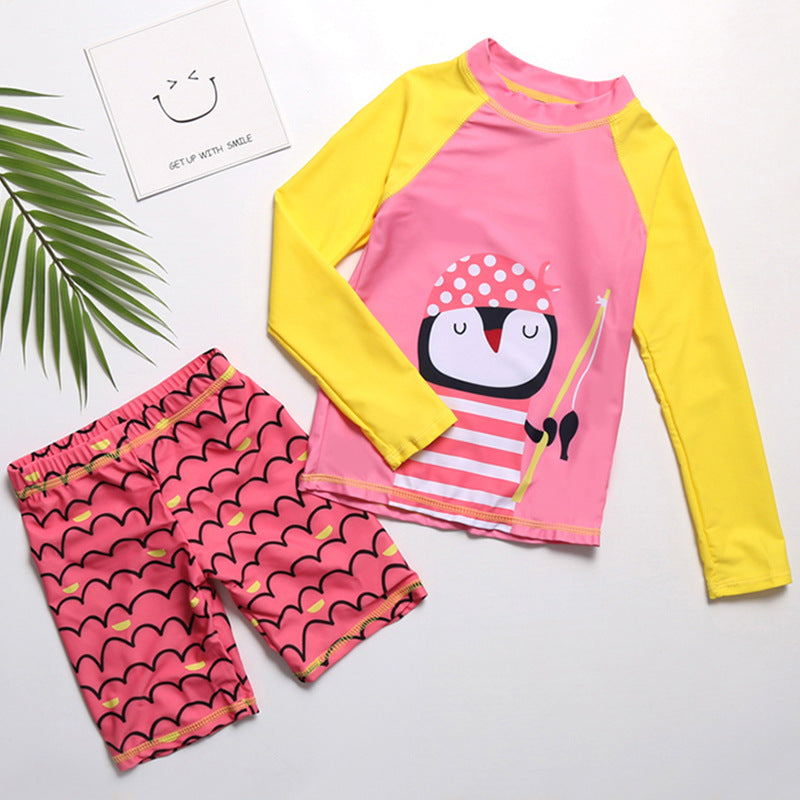 Wholesale Cartoon Long Sleeve Sunscreen Split Boxer Swimwear