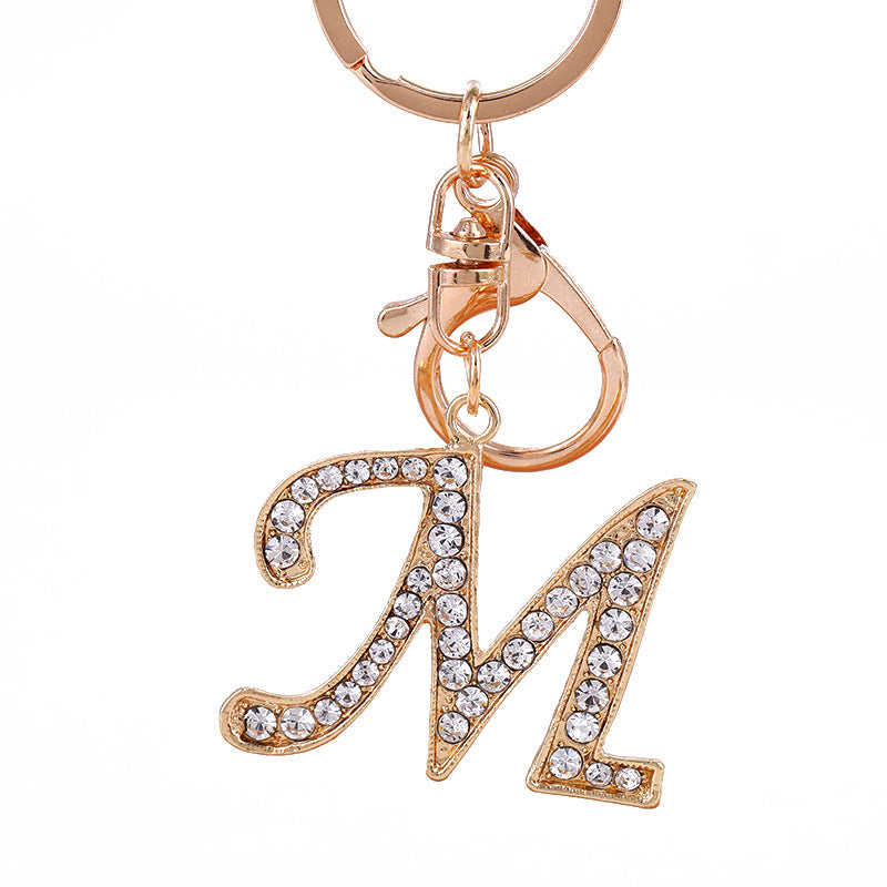 Aleación de zinc al por mayor 26 Inglés Alphabet Rhinestone Keychain
