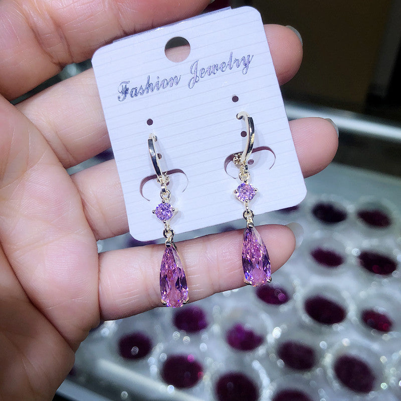 Wholesale Purple crystal teardrop earrings