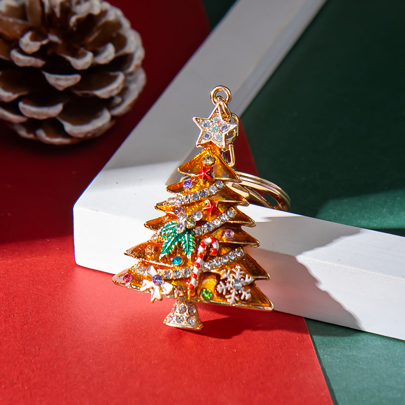 Wholesale Diamond Drip Oil Christmas Tree Zinc Alloy Keychain