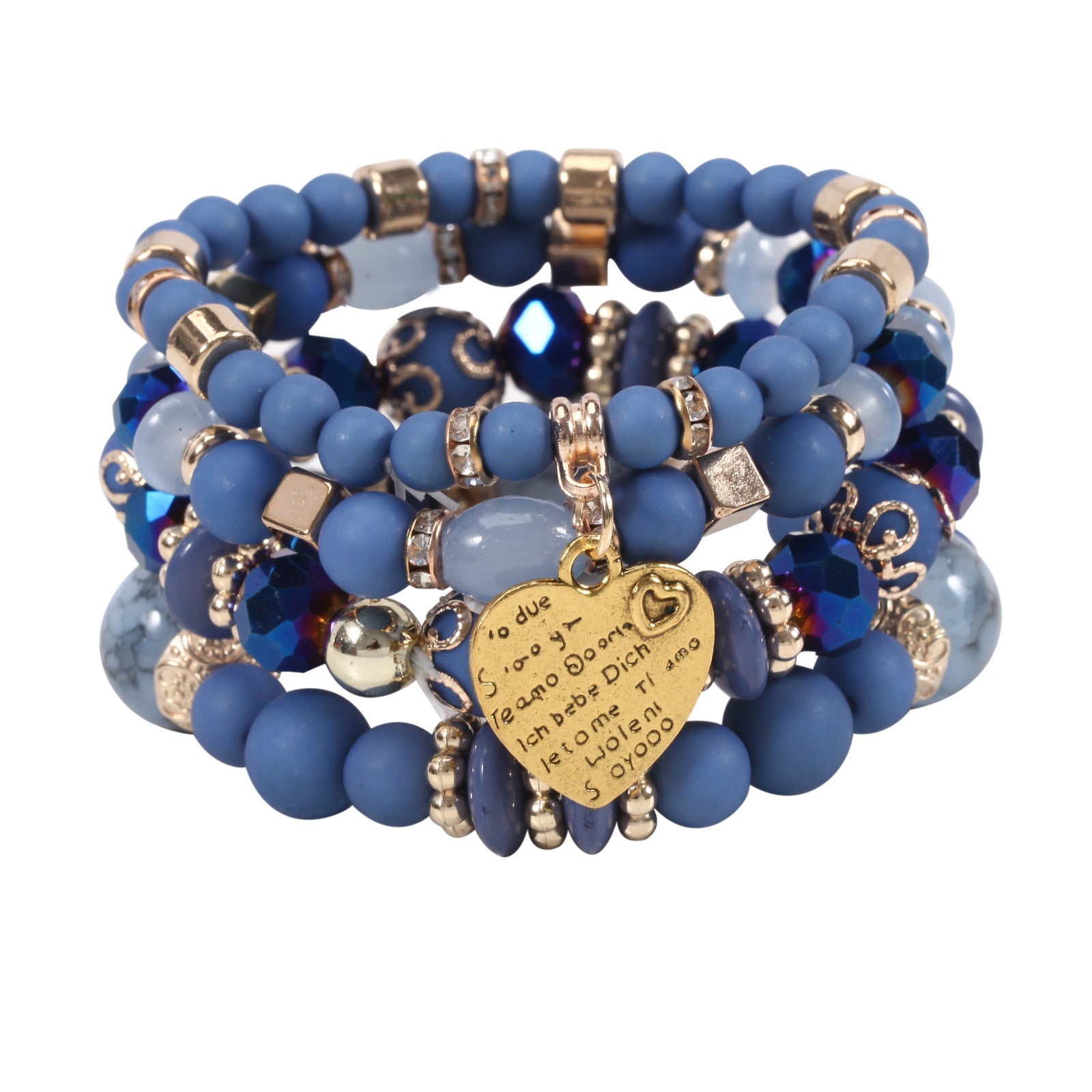 Wholesale Bohemian Beaded Heart Love Diamond Elastic Bracelet