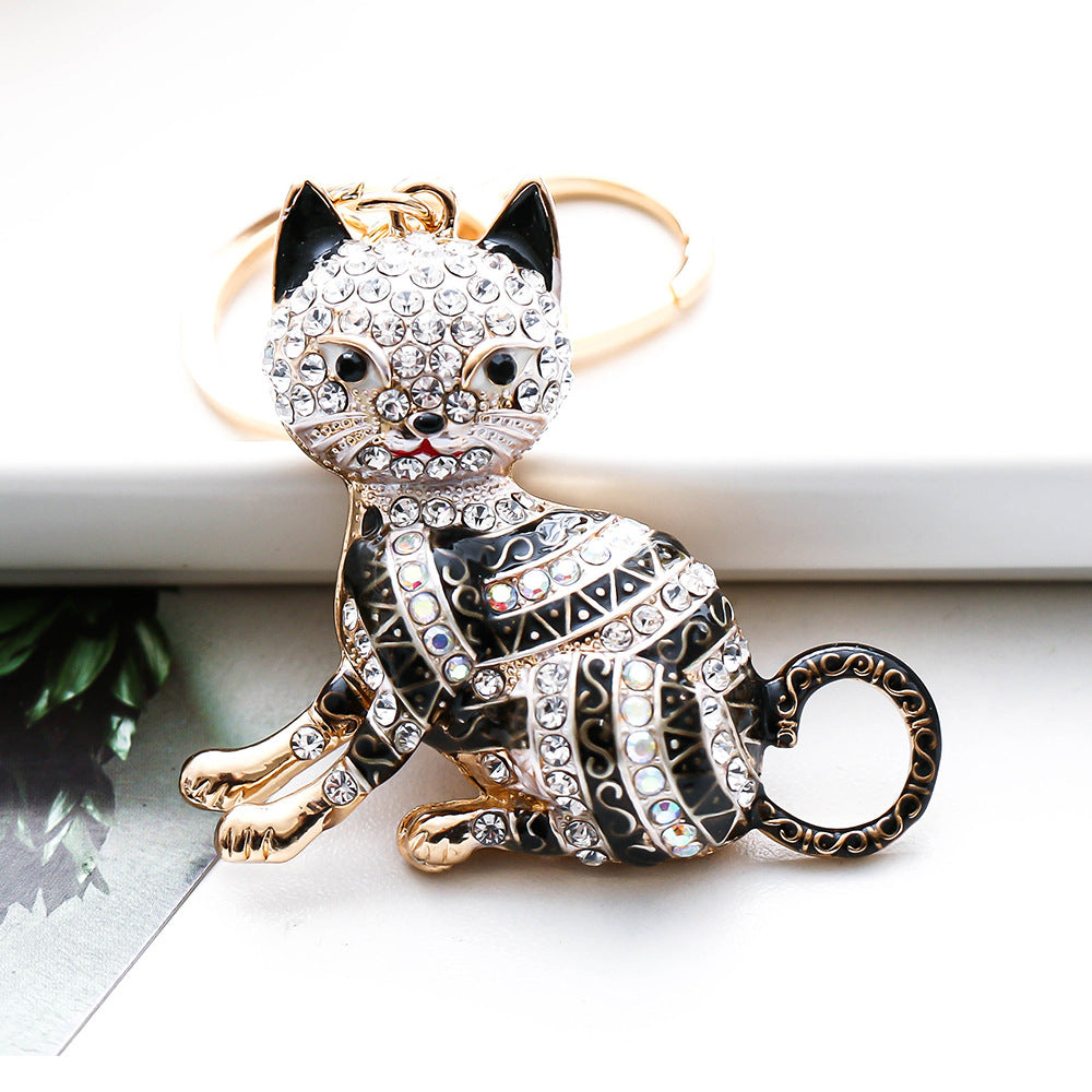 Wholesale Colorful diamond-studded cartoon cat metal keychain